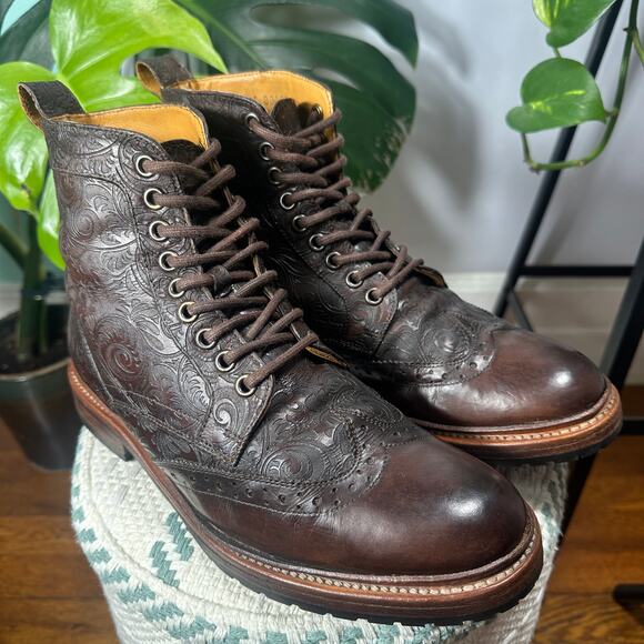 VTG Stacy Adams Tooled Leather Brogue Boots Men 7D Wmn 8.5 Paisley Floral 90s - Picture 12 of 15